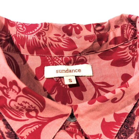 Sundance Embroidered Beaded Floral Button Up Shirt Top Pink Red Long Slveeve S - Picture 5 of 5